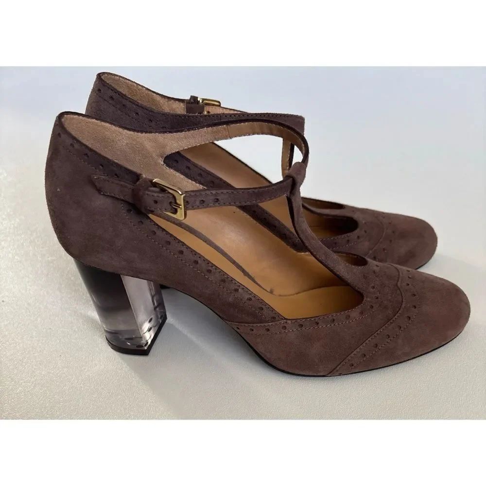 Rare Ann Mashburn Classic  Suede Mary - Jane T-Strap Pumps in Cacao Size 38.5